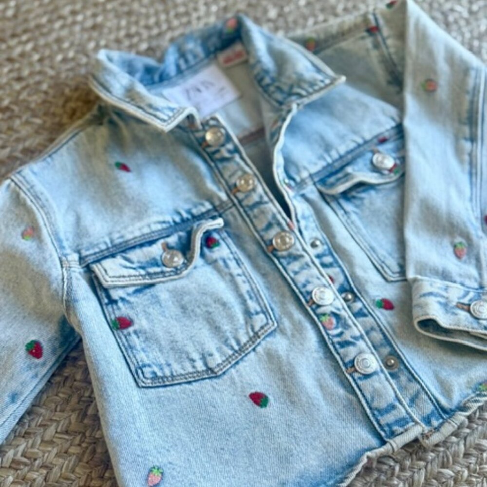 Zara Kids Strawberry Jean Jacket 4T